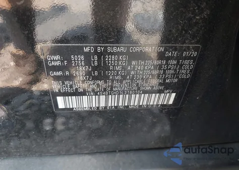 2020 Subaru Outback Onyx Edition Xt from USA, damaged, VIN 4S4BTGHD1L3180104